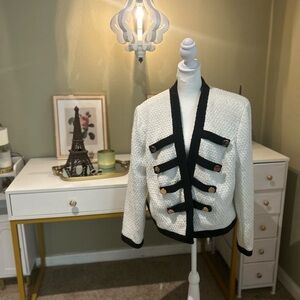 Eloquii Tweed Detailed Open Front Padded Shoulder Blaze